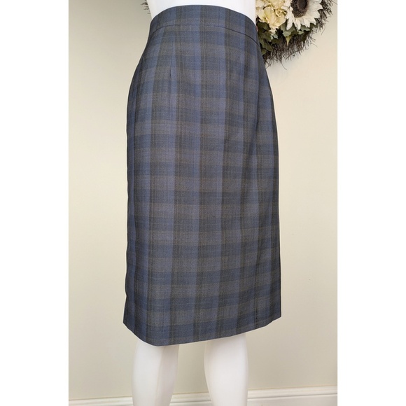 Pendleton VTG Lightweight Virgin Wool Blue Black Gray Plaid Pencil Skirt Size 10 - Picture 3 of 9